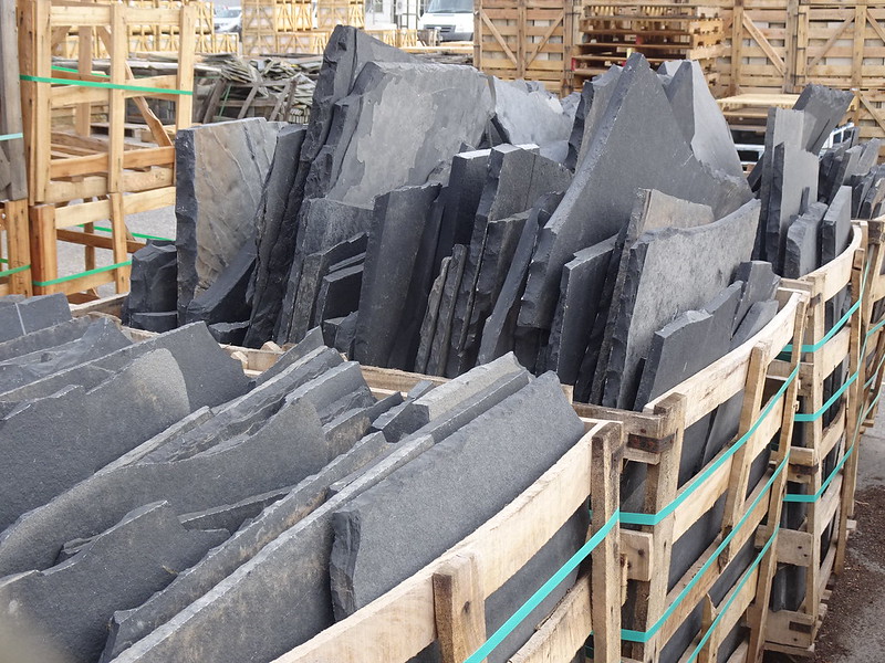 Slate paving in crates