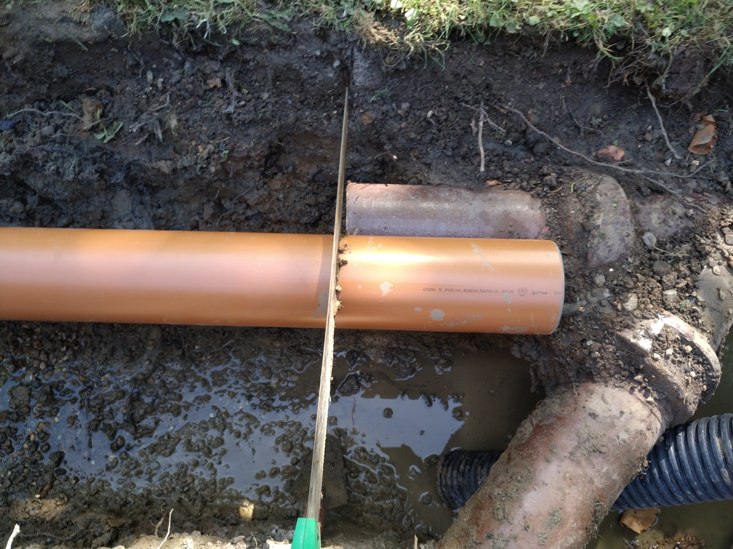Cutting drainage pipe