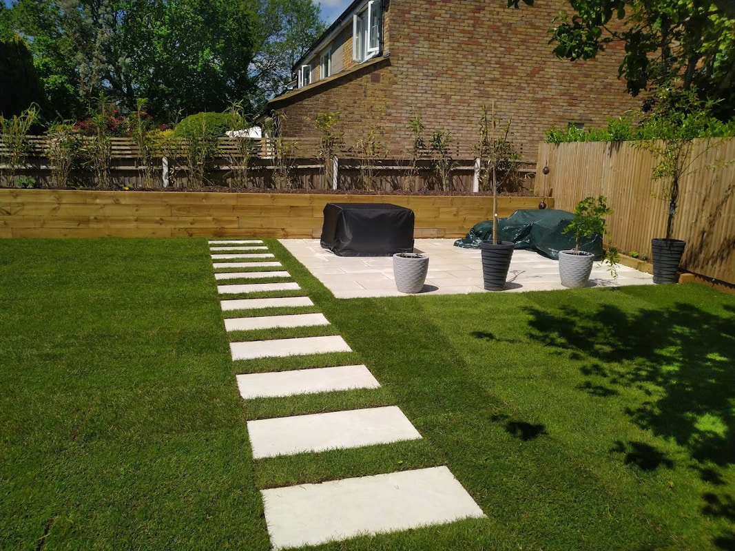 lawn with stepping stones