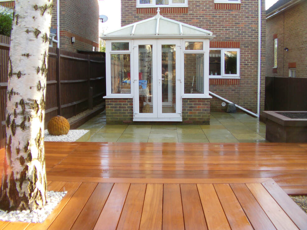 Landscaping project with tropical hardwood in Amersham
