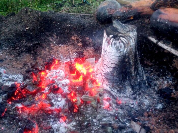 Burning out a tree stump