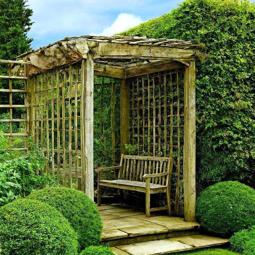 English garden with trellis