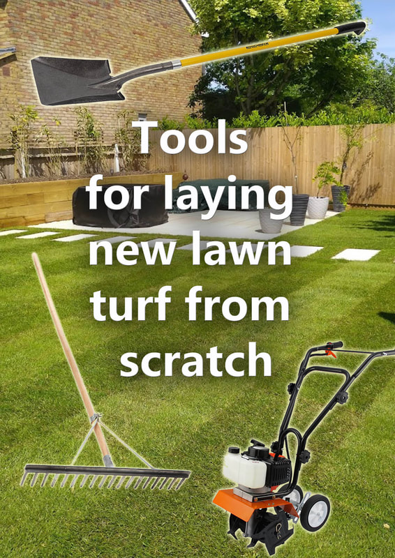 Tools for laying new lawn turf from scratch